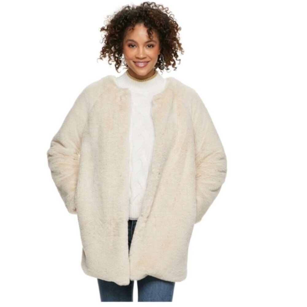 POPSUGAR Ivory Cream Plush Faux Fur Oversized Coat XS